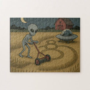 Funny space alien ufo crop circle science fiction jigsaw puzzle