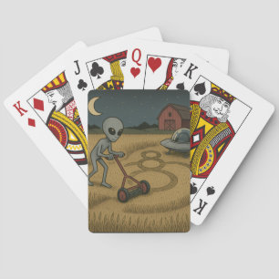 Funny space alien ufo crop circle science fiction playing cards