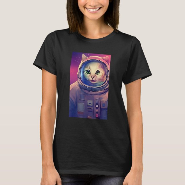 Funny Space Cat Astronaut Cute Kitty Galaxy T-Shirt (Front)