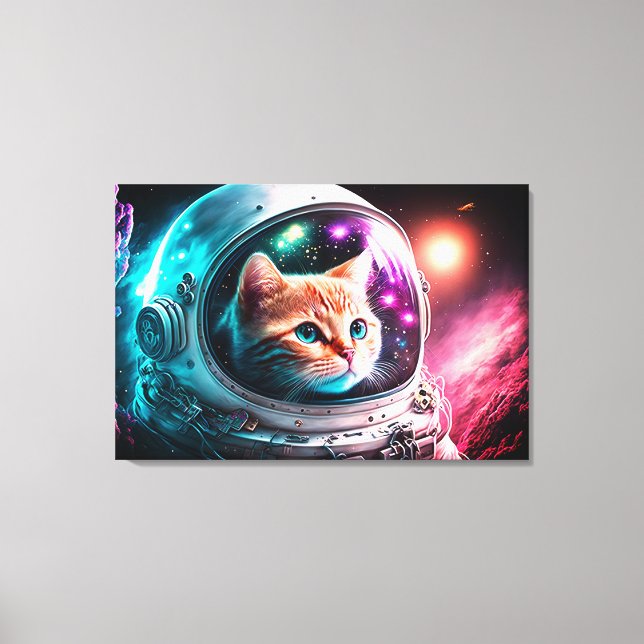 Funny Space Cat Astronaut Kitty Galaxy Universe Canvas Print (Front)