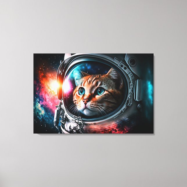 Funny Space Cat Astronaut Kitty Galaxy Universe Canvas Print (Front)