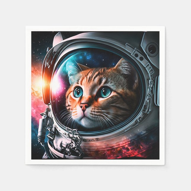 Funny Space Cat Astronaut Kitty Galaxy Universe Napkin (Front)