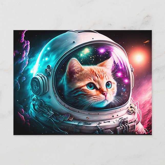 Funny Space Cat Astronaut Kitty Galaxy Universe Postcard (Front)