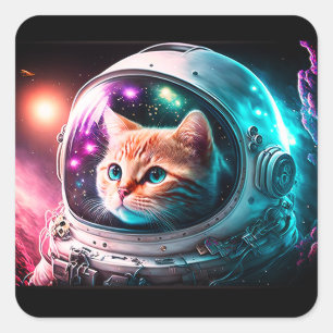 Funny Space Cat Astronaut Kitty Galaxy Universe Square Sticker