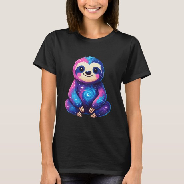 Funny Space Galaxy Sloth T-Shirt (Front)