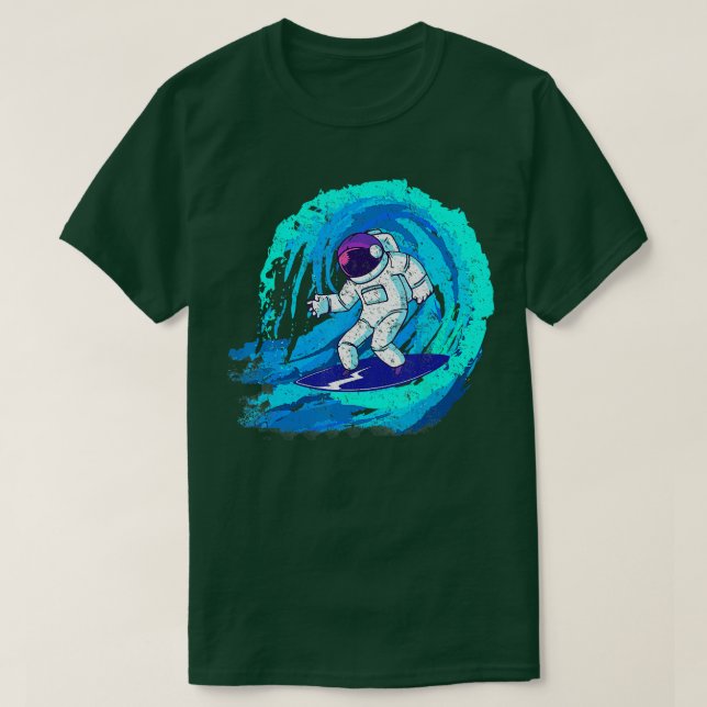 Funny space galaxy surfer astronaut surfing blue w T-Shirt (Design Front)