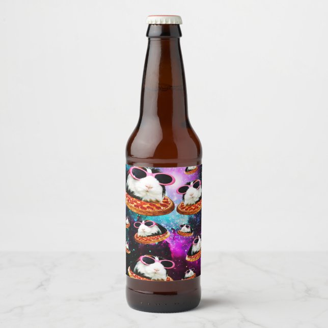 Funny space guinea pig beer bottle label (Front)