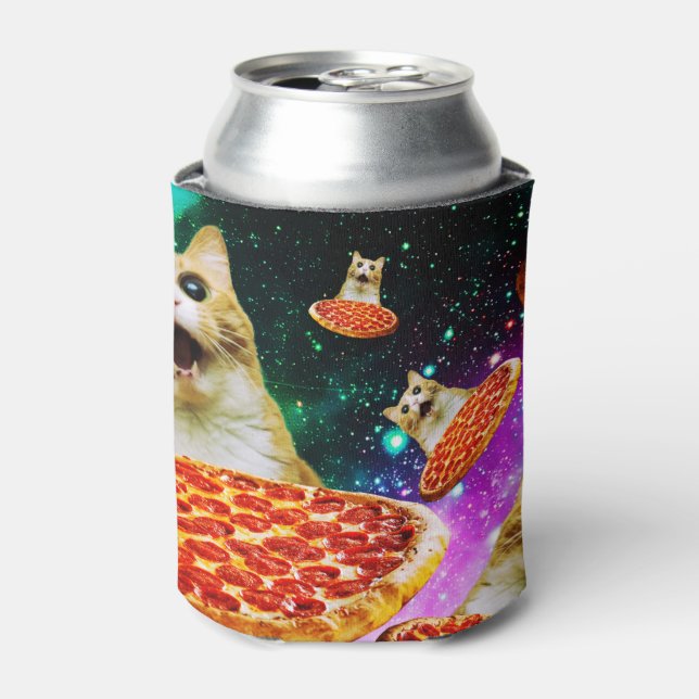 Funny space pizza cat can cooler (Can Front)