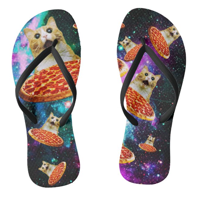 Funny space pizza cat flip flops (Footbed)