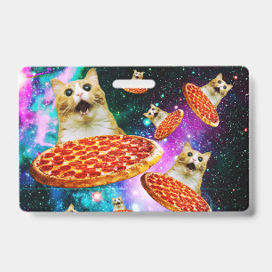 Funny space pizza cat ID badge