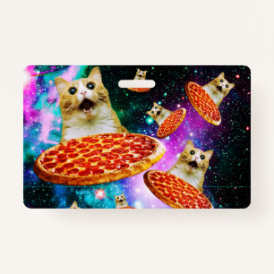 Funny space pizza cat ID badge
