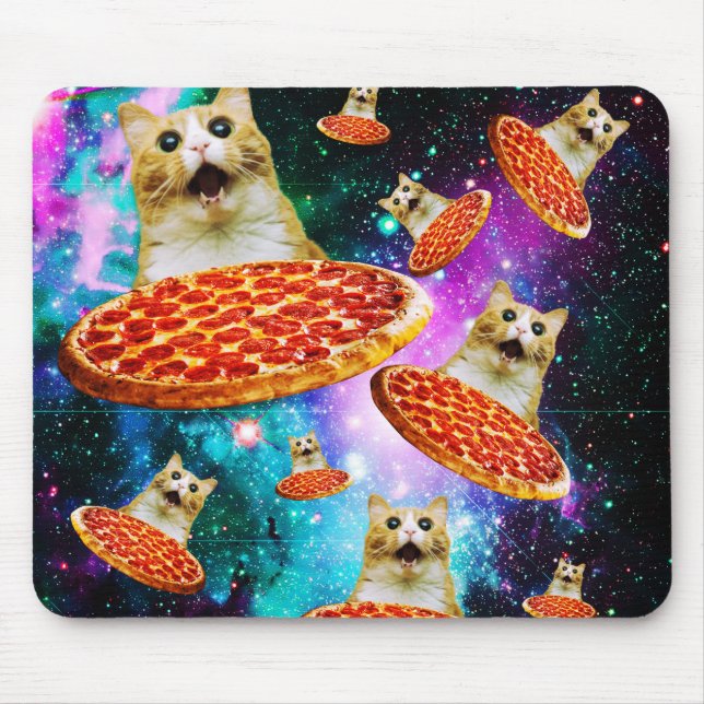 Funny space pizza cat mouse mat (Front)