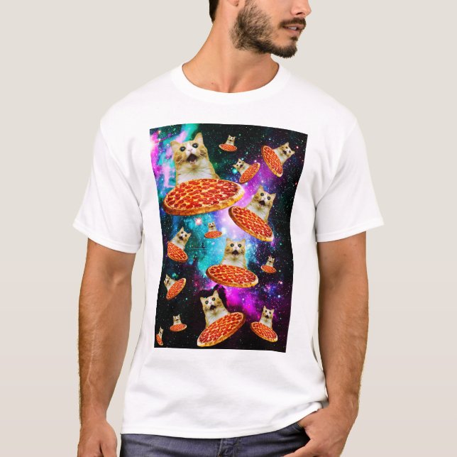 Funny space pizza cat T-Shirt (Front)