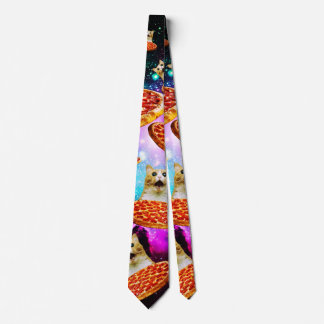 Funny space pizza cat  tie