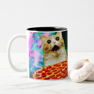Funny space pizza cat Two-Tone coffee mug