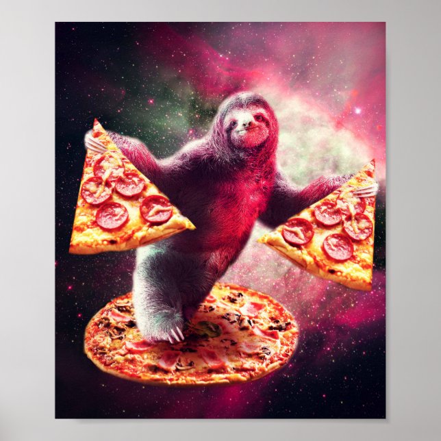 Funny Space Sloth With Pizza Poster (Front)