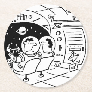 Funny Spaceship in Outer Space Round Paper Coaster