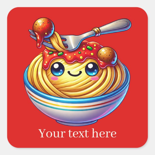 Funny Spaghetti add text  Square Sticker (Front)