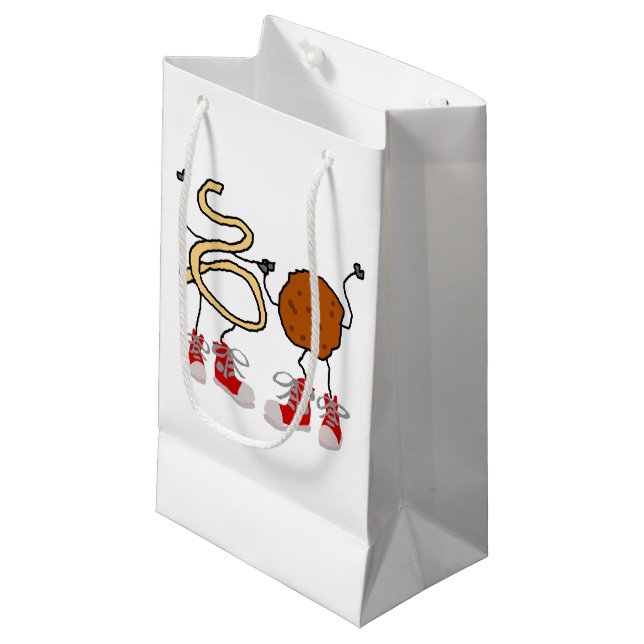 Funny Spaghetti and Meatballs Cartoon Small Gift Bag (Front Angled)