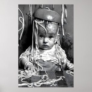 Funny Spaghetti Baby Art Print, Pasta Kitchen Poster