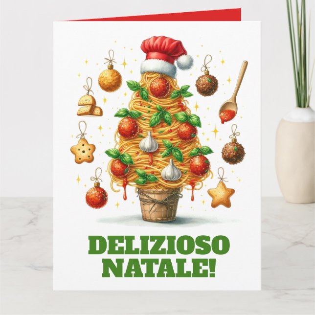 Funny Spaghetti Christmas Tree Delizioso Natale! Card (Front)