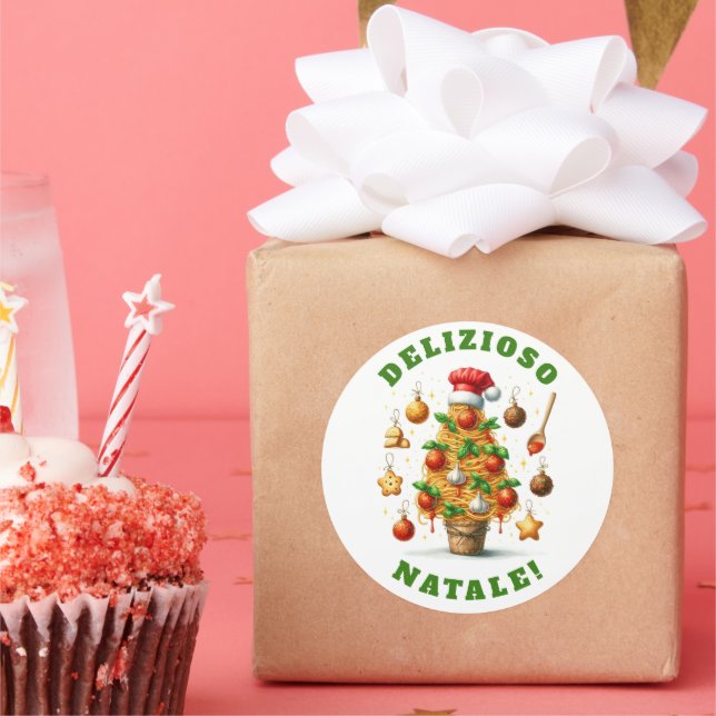 Funny Spaghetti Christmas Tree Delizioso Natale! Classic Round Sticker (Party)