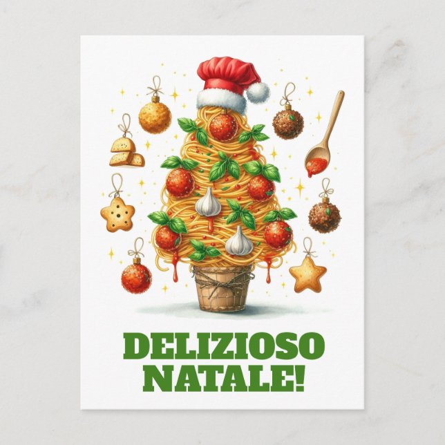 Funny Spaghetti Christmas Tree Delizioso Natale! Postcard (Front)