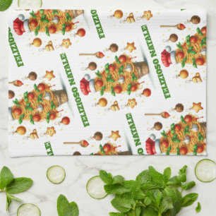 Funny Spaghetti Christmas Tree Delizioso Natale! Tea Towel