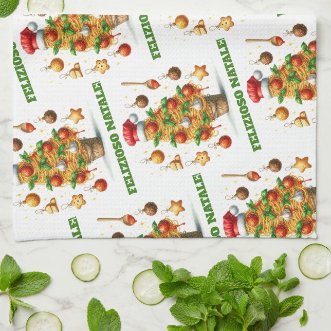 Funny Spaghetti Christmas Tree Delizioso Natale! Tea Towel (Folded)