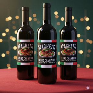 Funny Spaghetti Eating Champion Family Reunion Wine Label