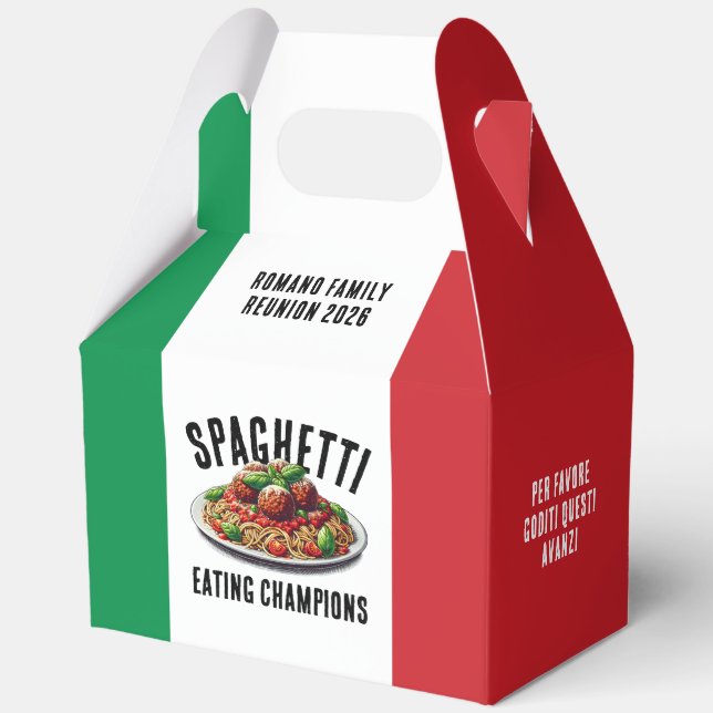 Funny Spaghetti Eating Champions Family Reunion Favour Box (Front)