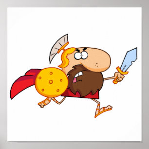 Funny Spartan Gladiator Running Poster