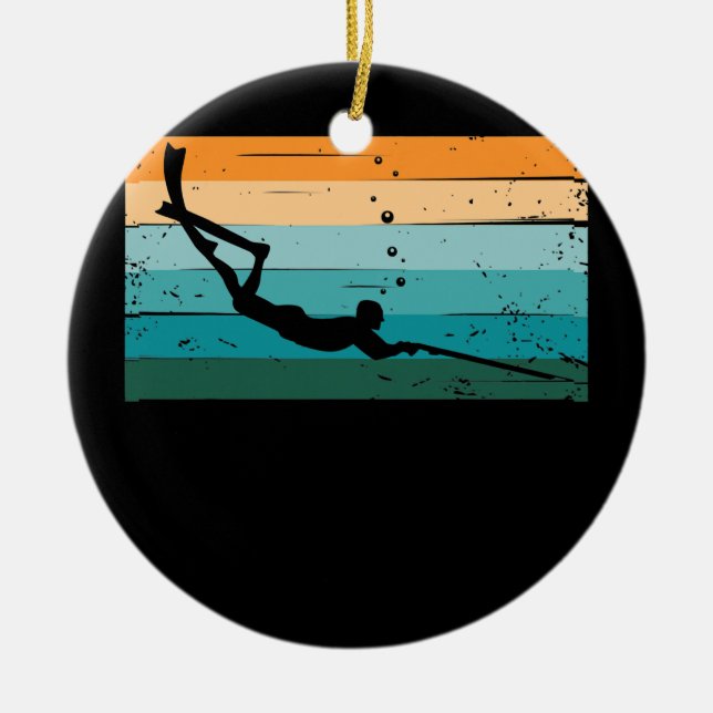 Funny Spearfishing Gift For Men Women Dive Ceramic Tree Decoration (Front)