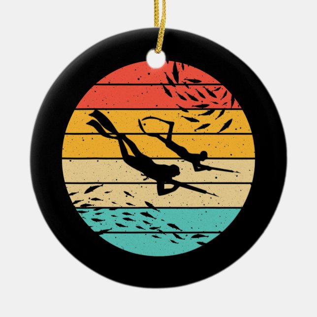 Funny Spearfishing Gift For Men Women Dive Ceramic Tree Decoration (Front)