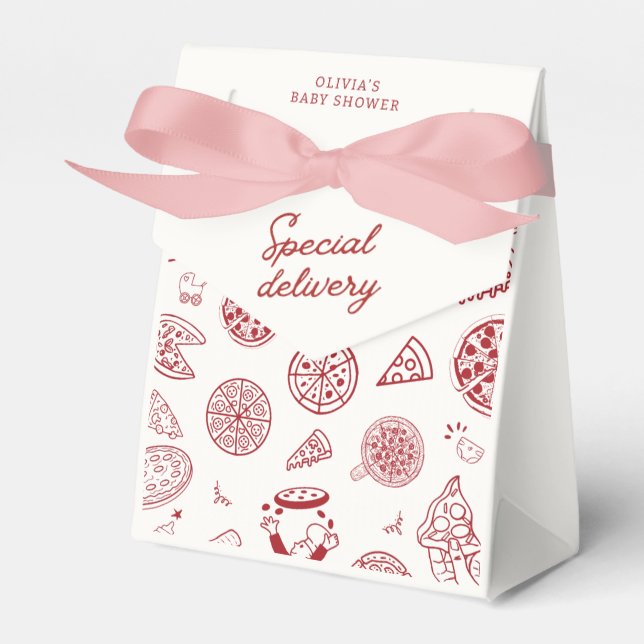 Funny special delivery pizza baby shower favour box (Front Side)