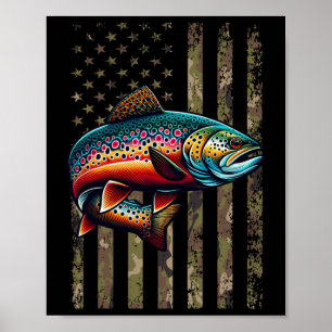 Funny Speckled Brook Trout American Flag Fishing M Poster
