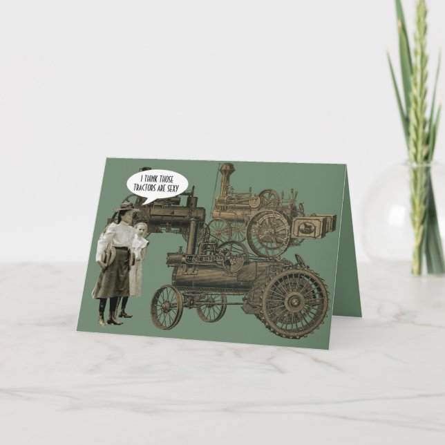 FUNNY SPEECH STEAM ENGINE TRACTION FARM TRACTOR CARD (Front)