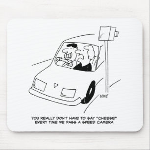 Funny Speed Camera Cartoon Shows Man Driving Mouse Mat