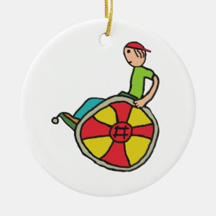 Funny Speedy Wheelchair User Ceramic Tree Decoration