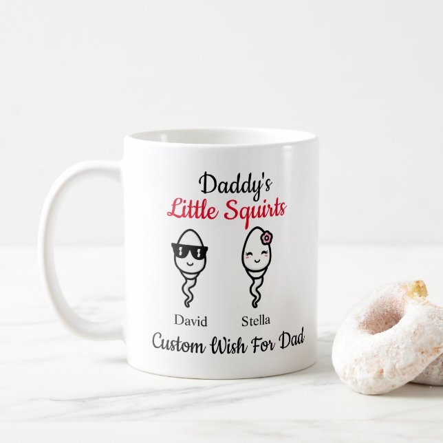 Funny Sperm Daddy's Little Squirts Father's Day Coffee Mug (With Donut)