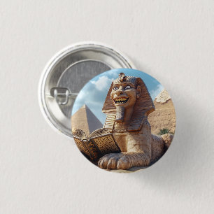 Funny Sphinx Statue Reading Ancient Book in Egypt 3 Cm Round Badge