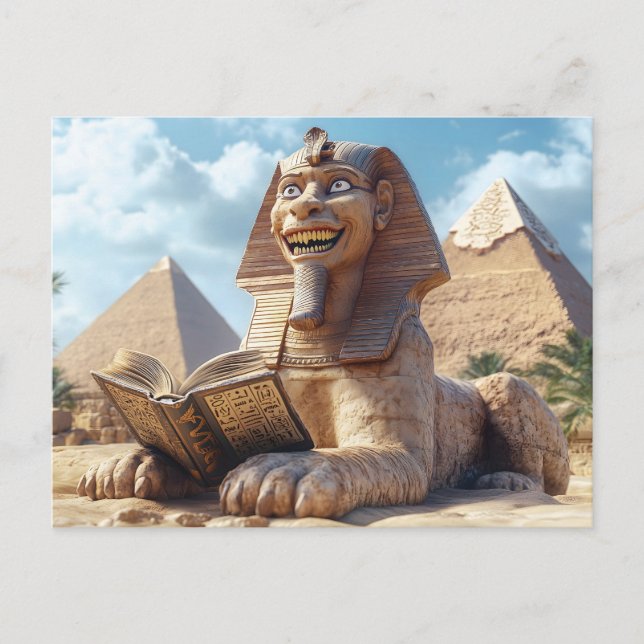 Funny Sphinx Statue Reading Ancient Book in Egypt  Holiday Postcard (Front)