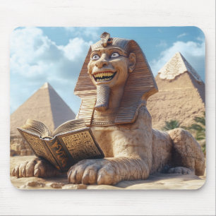 Funny Sphinx Statue Reading Ancient Book in Egypt Mouse Mat