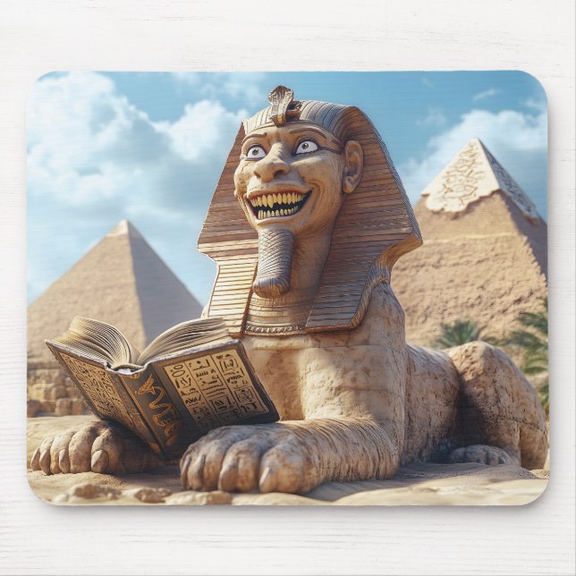 Funny Sphinx Statue Reading Ancient Book in Egypt  Mouse Mat (Front)