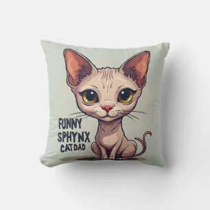Funny Sphynx Cat Dad Cartoon Art Cushion