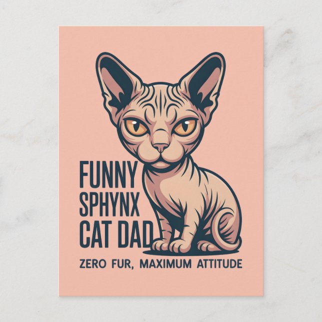 Funny Sphynx Cat Dad Illustration Postcard (Front)