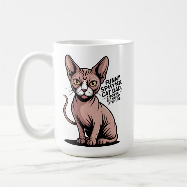 Funny Sphynx Cat Dad Vector Art Coffee Mug (Left)