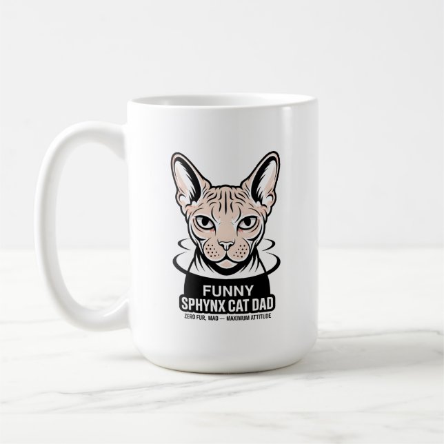 Funny Sphynx Cat Dad Vector Art Coffee Mug (Left)