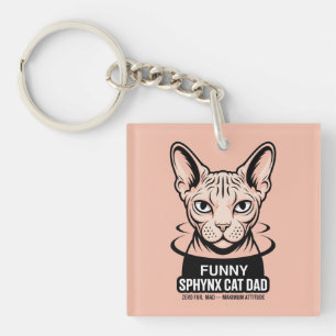 Funny Sphynx Cat Dad Vector Art Key Ring