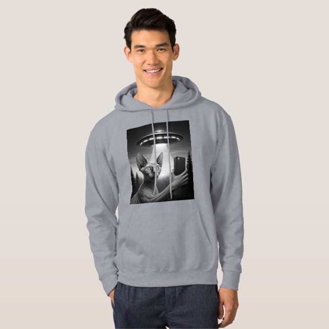 Funny Sphynx Cat Selfie Ufo Alien Area 51 Humour  Hoodie (Front Full)